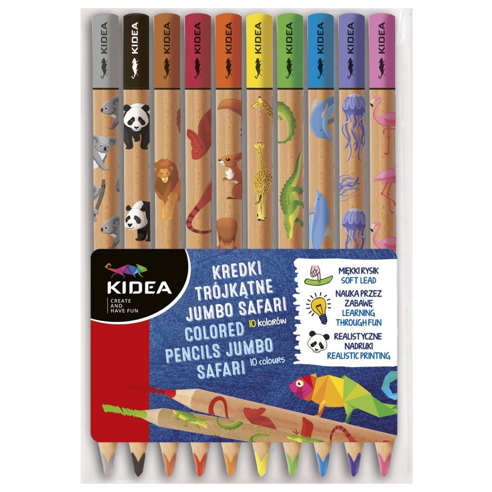 JUMBO SAFARI TRIANGULAR PENCILS 10 COLORS KIDEA DERFORM